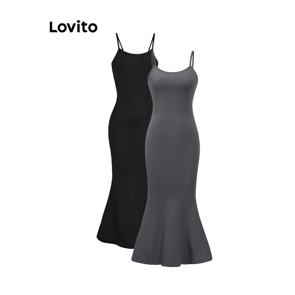 Lovito Casual Dress Plain Fishtail Adjustable Buckle Slim Fit Dress for  Women L36AD011 (Multi-color) | Shopee Malaysia