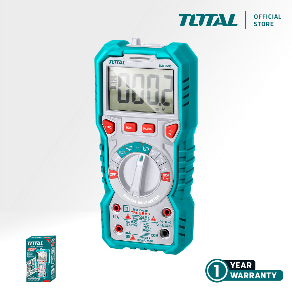 TOTAL Tools Digital Multimeter + Battery (True RMS 6000 Counts / CAT ...