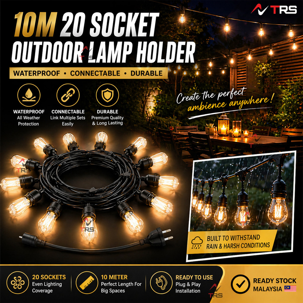 10 Meter E27 Lamp Holder Waterproof Outdoor LED String Light Flexible ...