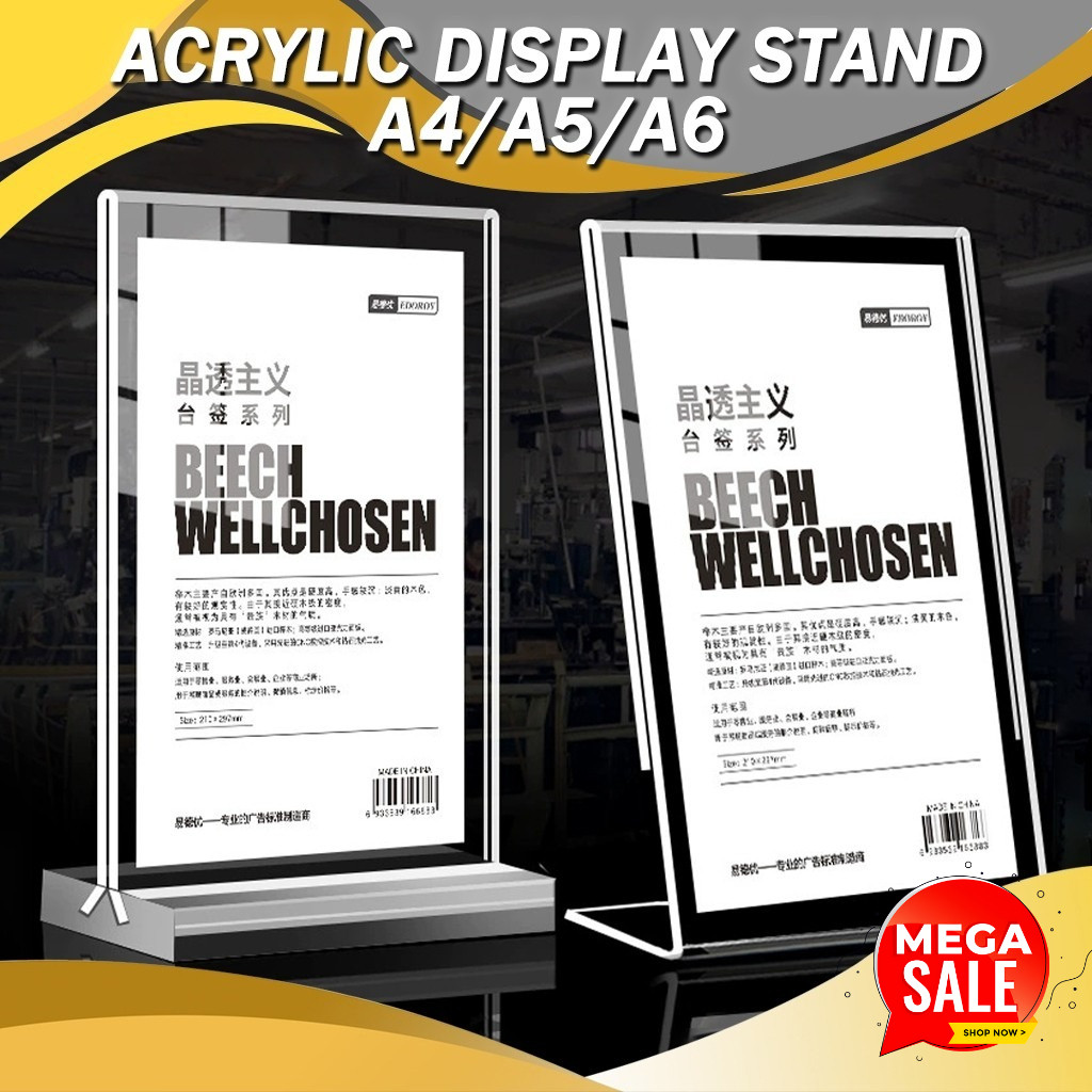 Acrylic Stand (A4 A5 A6 Size) Acrylic T/L-Shape Display Stand, T/L ...