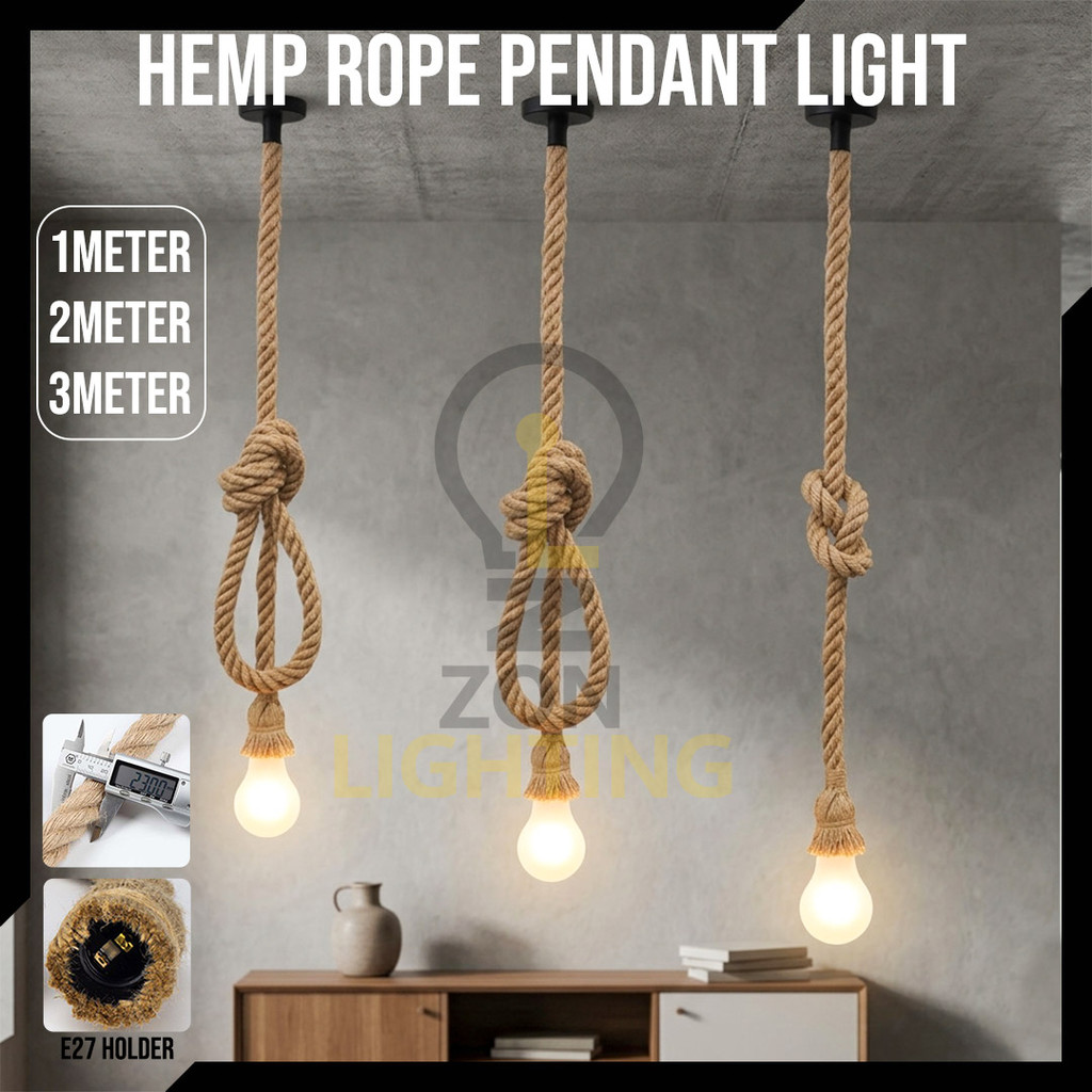 Hemp rope pendant light 1M 2M E27 bulb holder G45 ST64 G80 G95 G125 LED ...