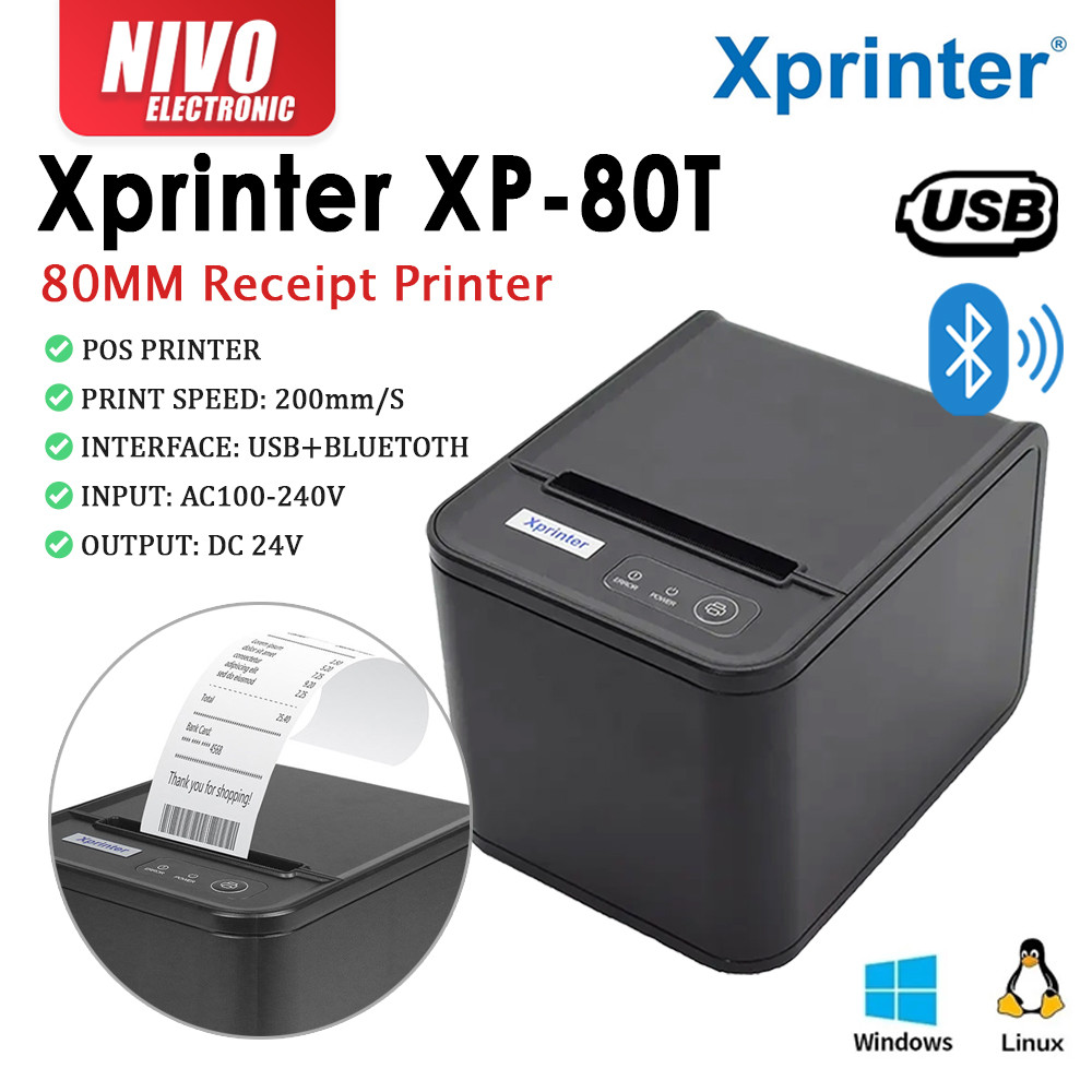 Xprinter XP-80T Portable Thermal Receipt Printer 80mm (USB/BLUETOOTH ...