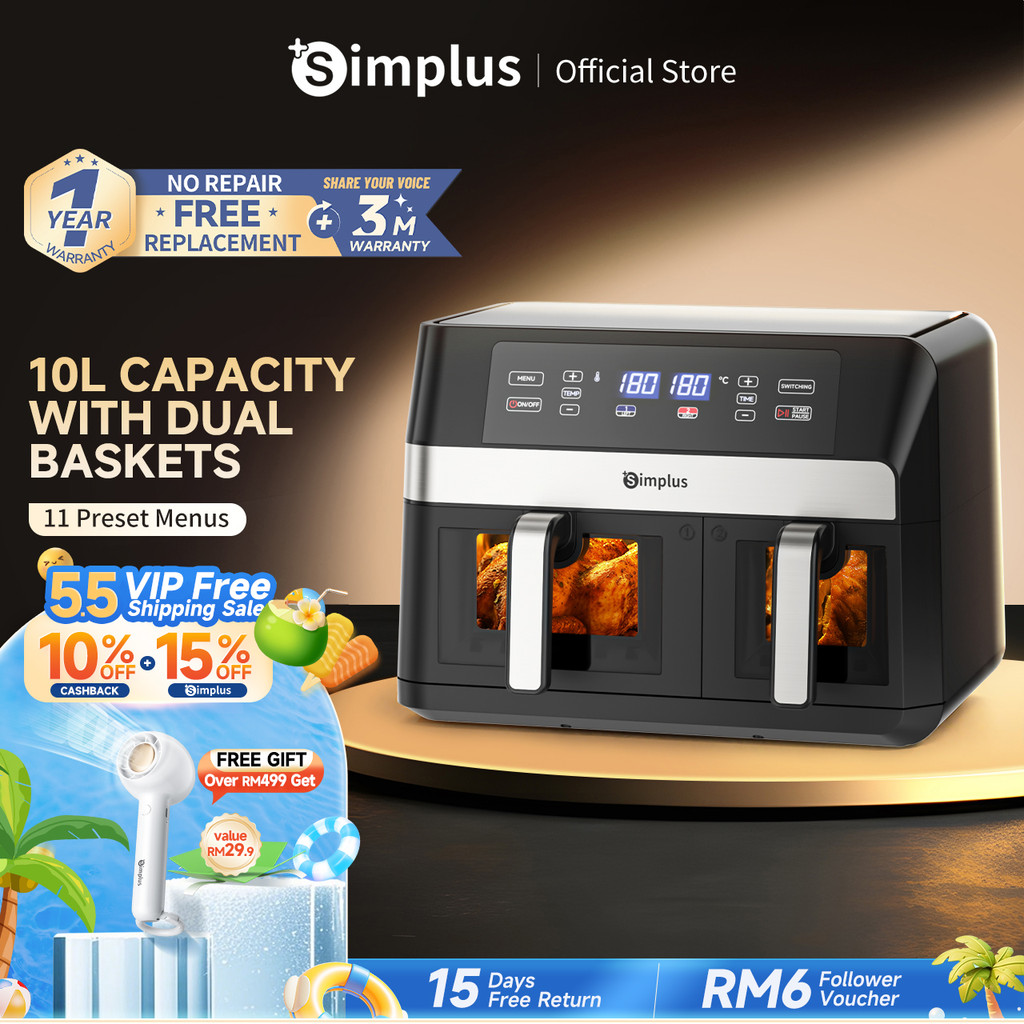 Simplus Air Fryer | 2800W丨Dual Baskets | 10L Ultra Large Capacity | LCD ...