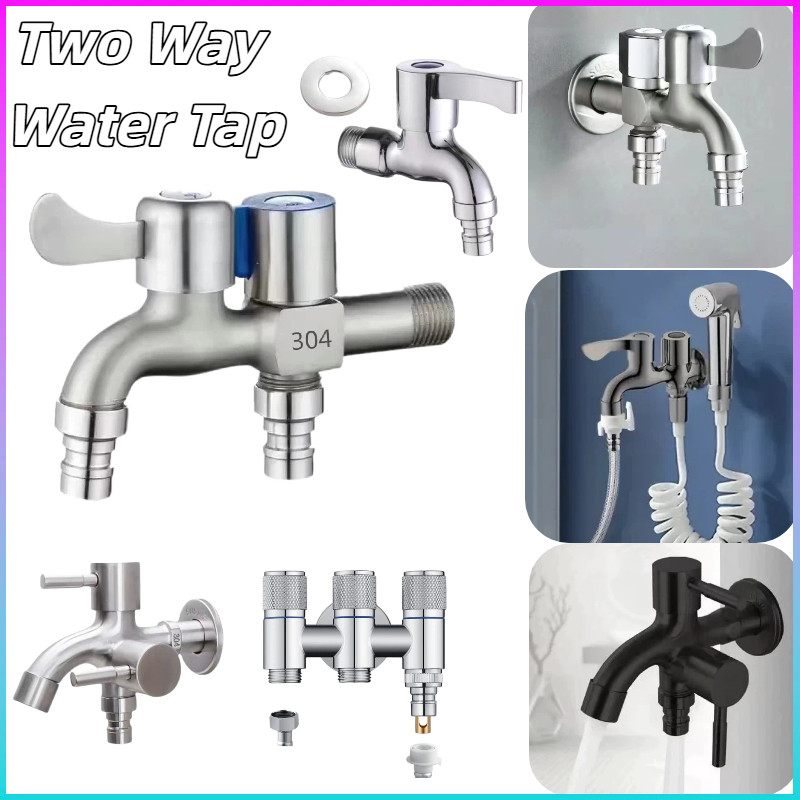 304 Stainless Steel Two Way Garden Water Tap Double Head Tap Kitchen ...