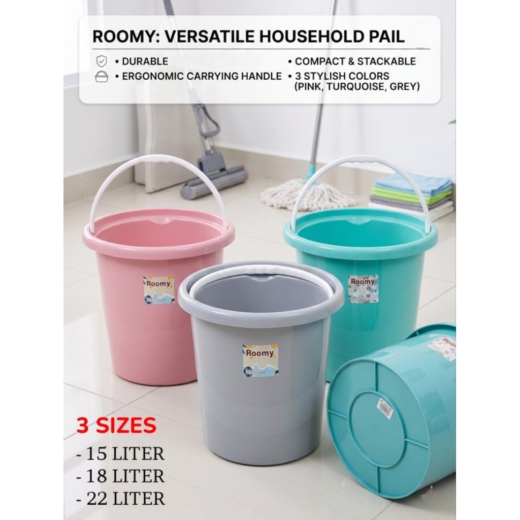 Baldi Plastik Tebal / Roomy Heavy Duty Plastic Water Pail Bucket / Tong ...