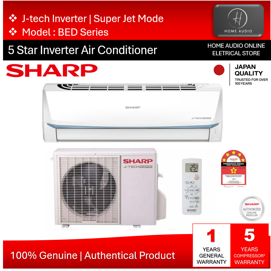 Sharp Air Cond 5 Star Energy Saving Inverter R32 J-Tech Inverter Air ...