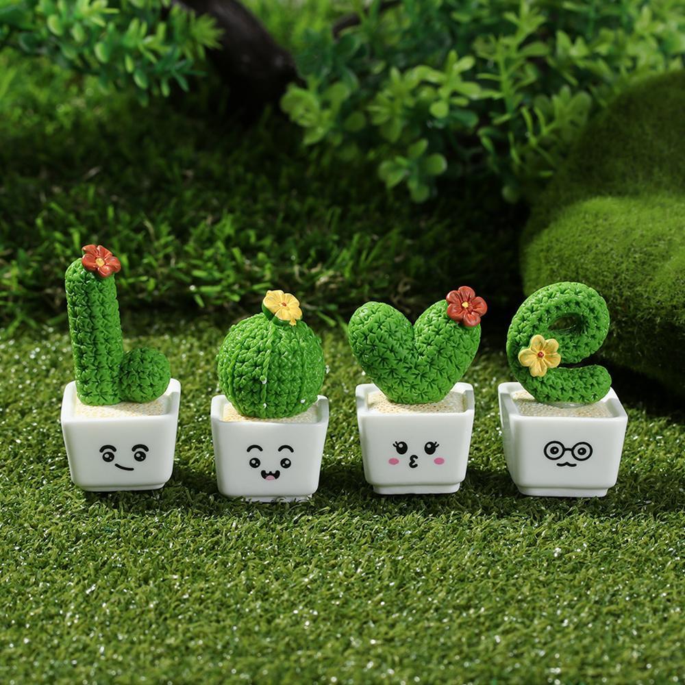 FUTURE 1/4pcs DIY Cactus Flower Figurines Car Decor Micro Landscape ...
