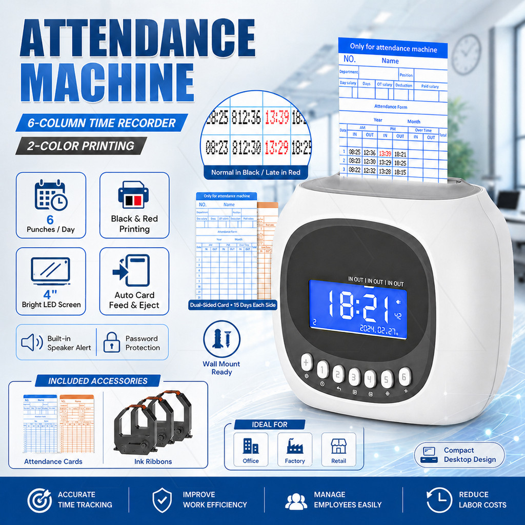 Attendance Machine Punch Card Time Recorder Digital Clock Needle Print ...