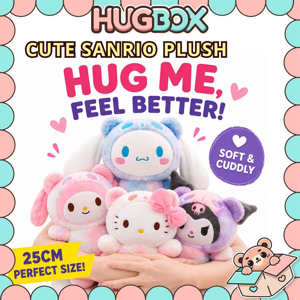 HugBox Sanrio Plush Kuromi Plushie Patung Kuromi Cinnamoroll Doll My ...