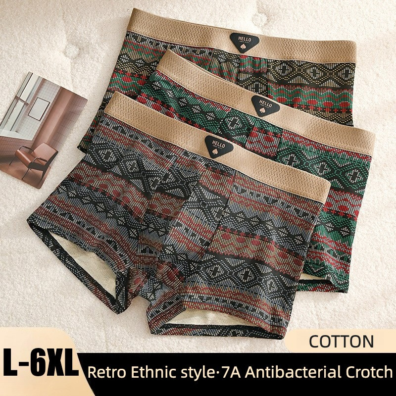 KINGDAFA Retro Boxer Men Breathable Cotton Men Underwear Ethnic Style ...