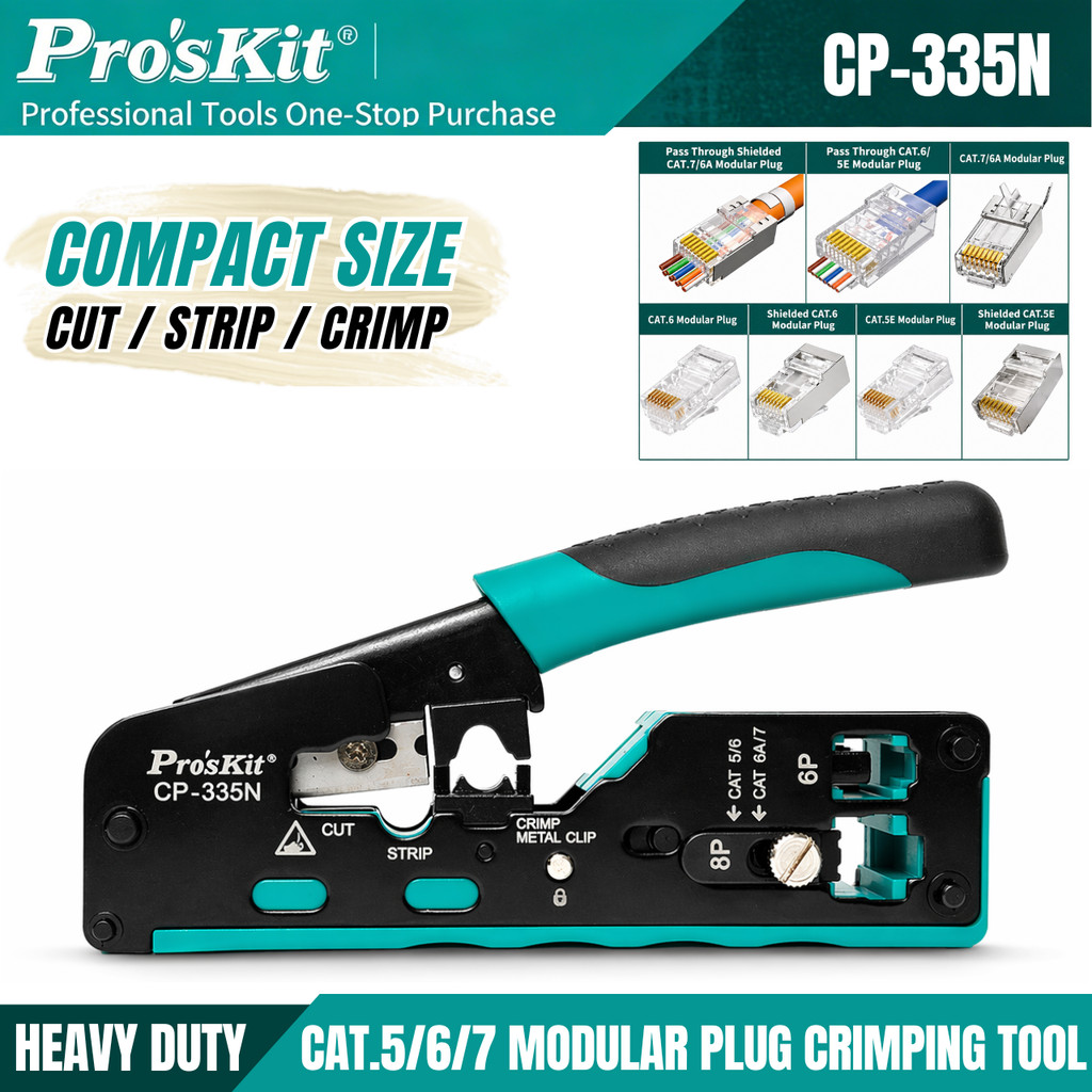 Pro'sKit CP-335N Modular Plug Crimping Tool CAT7/CAT6A/CAT6/CAT5 LAN ...