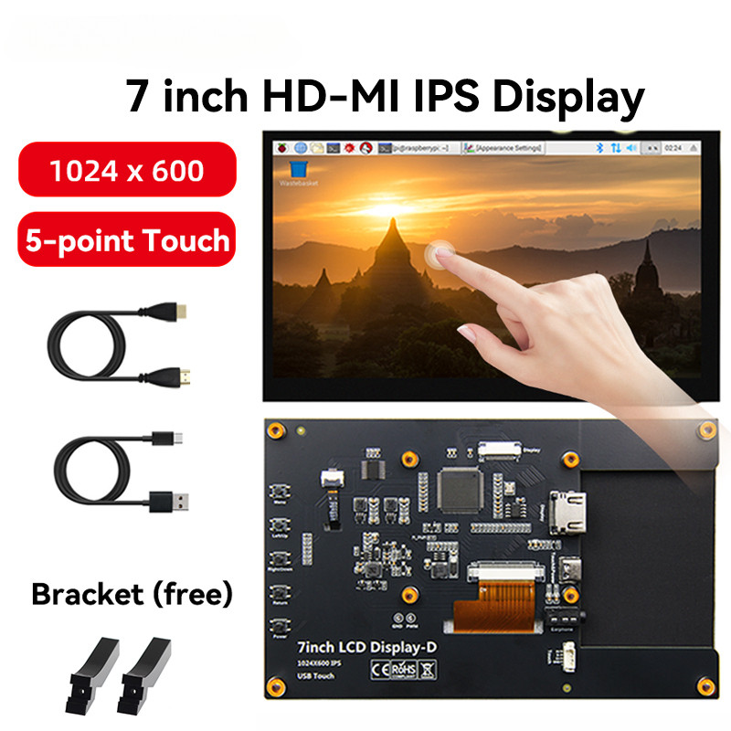 7 inch IPS Touchscreen Display LCD Module Raspberry Pi 5 1024X600 HDMI ...