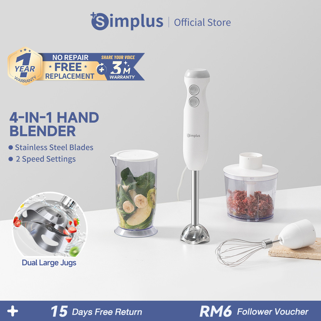 Simplus 4-In-1 Handheld Immersion Blender | Dual Large Jugs | Stainless ...