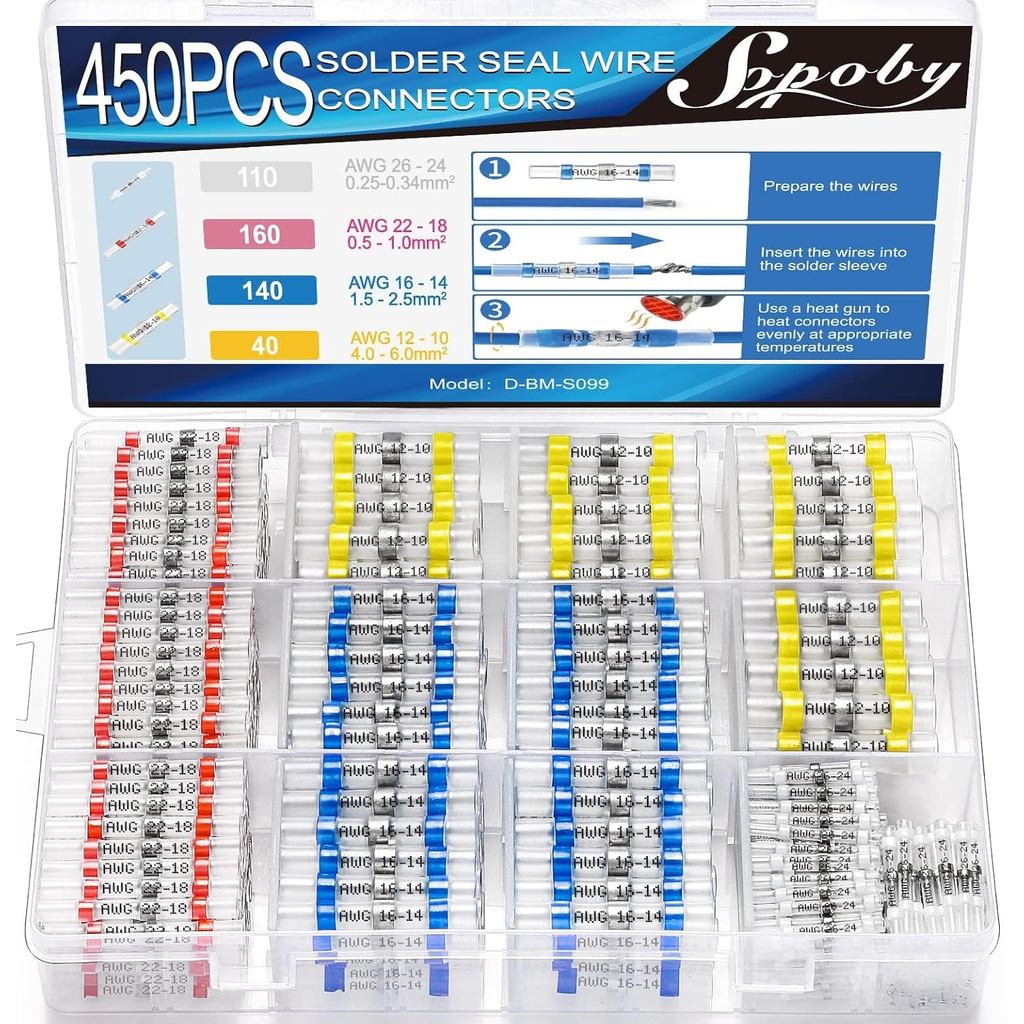 450PCS Penyambung Wayar Solder Seal, Penyambung Sambungan Haba ...