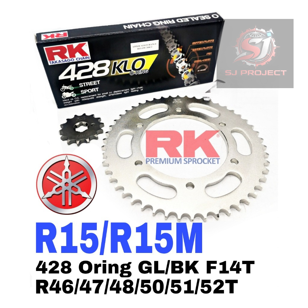 RK Sprocket Set YAMAHA R15 V3 V4 428 KLO O-Ring Black / Gold Chain F14T ...