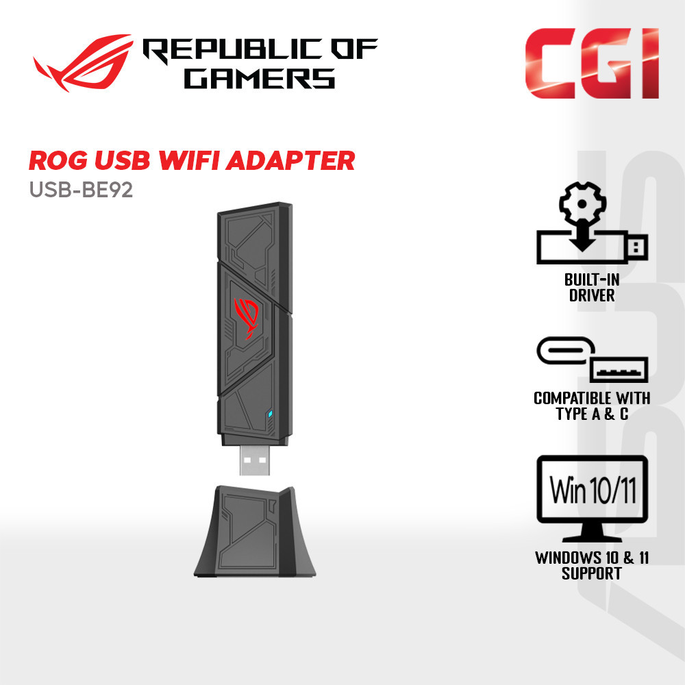 ASUS ROG USB-BE92U BE6500 Tri-Band WiFi 7 USB Adapter [World's 1st WiFi ...
