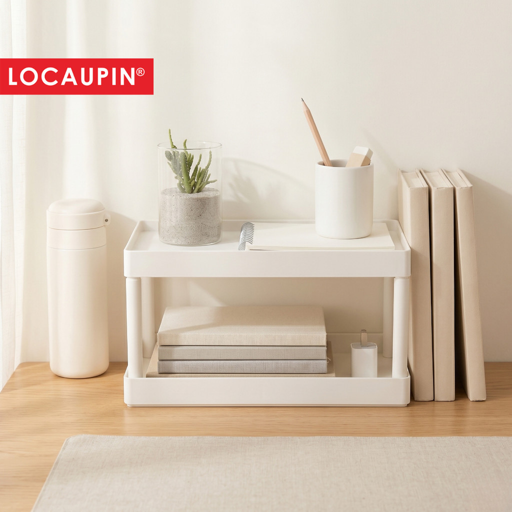Locaupin Desktop Storage Rack Organizer Double-Layer Stationery Storage ...