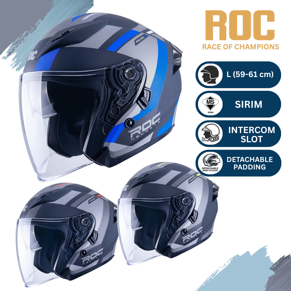 ROC R68DV GRAPHIC Double Visor Jet Helmet Open Face Helmet Topi Keledar ...