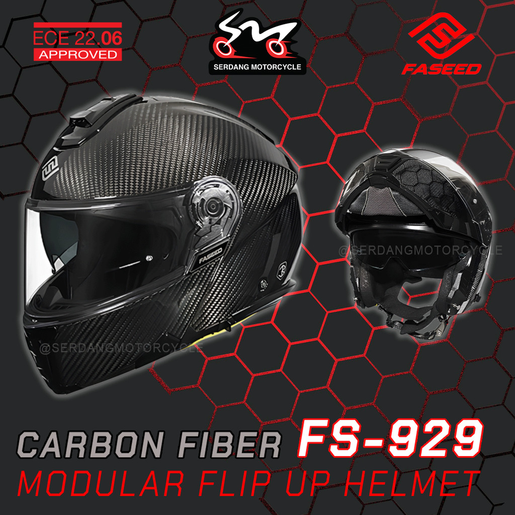 FASEED Flip Up Helmet FS929 Carbon Fiber Double Visor Lightweight Topi ...