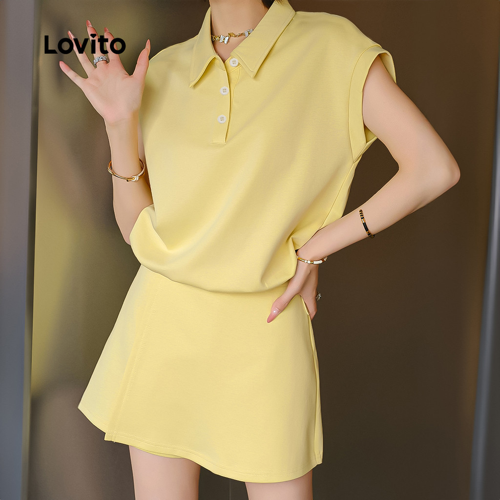Lovito Casual Sports Button Spring/summer Yellow Top Tops or Bottoms ...