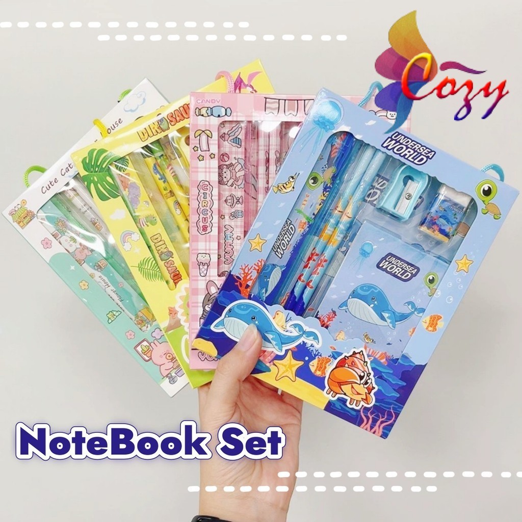 Children Cute Notebook Stationary Set Pencil Eraser Ruler Kids Student ...