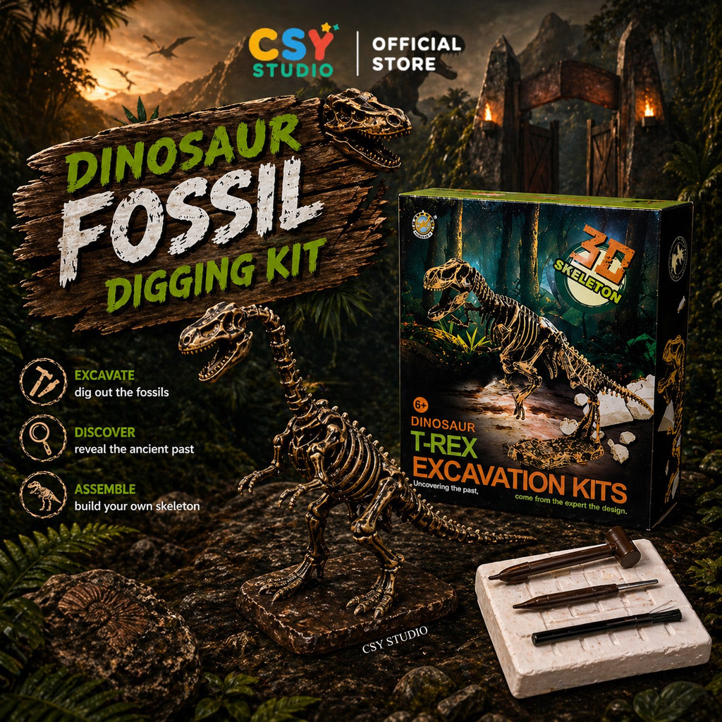 Dinosaur Fossil Digging Kit T-Rex Skeleton Toy Mainan Sains Kanak Kanak ...