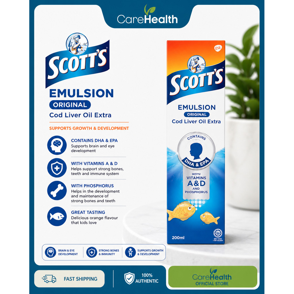 SCOTT'S EMULSION ORIGINAL COD LIVER OIL EXTRA 200ML (EXP:03/2027 ...