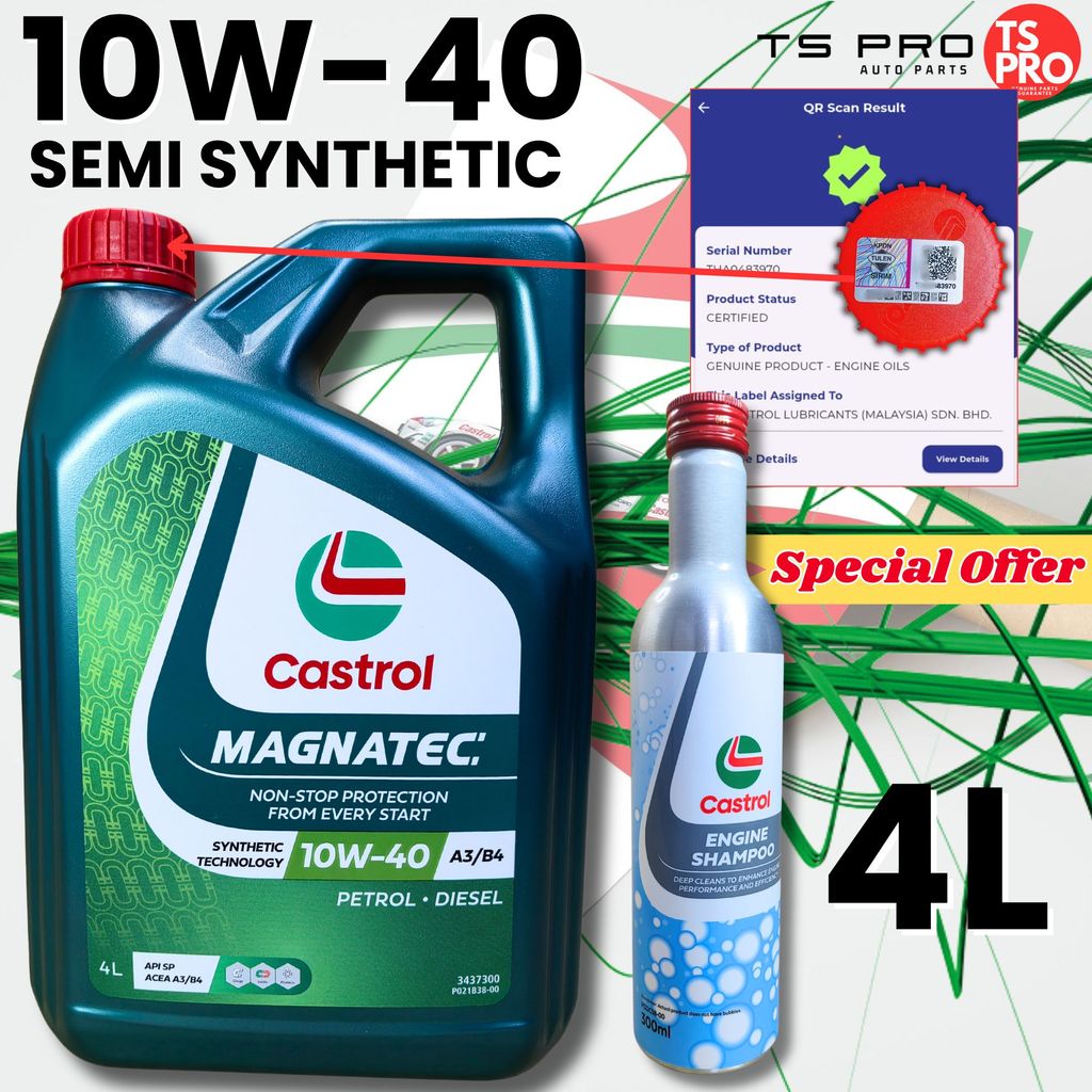 Castrol Magnatec 10W-40 API SN/CF Engine Oil (4L) - Semi Synthetic ...