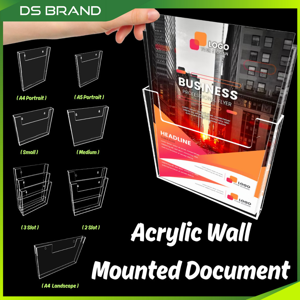 Rak Fail Dinding Akrilik / Acrylic Wall Brochure Holder Organizer DS ...