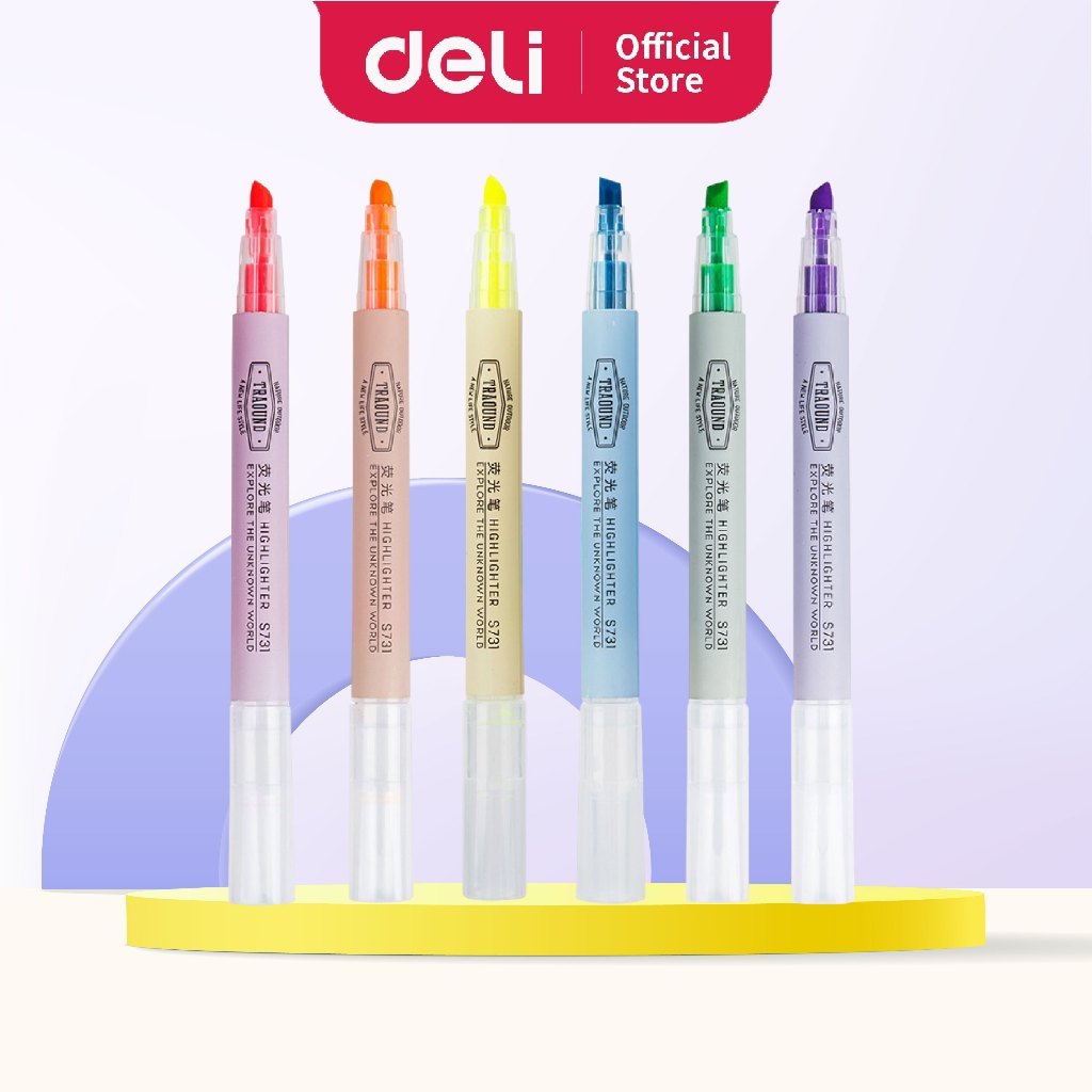 Deli TRAOUND Highlight Pen Chisel Tip Smear Free Quick Dry Candy ...
