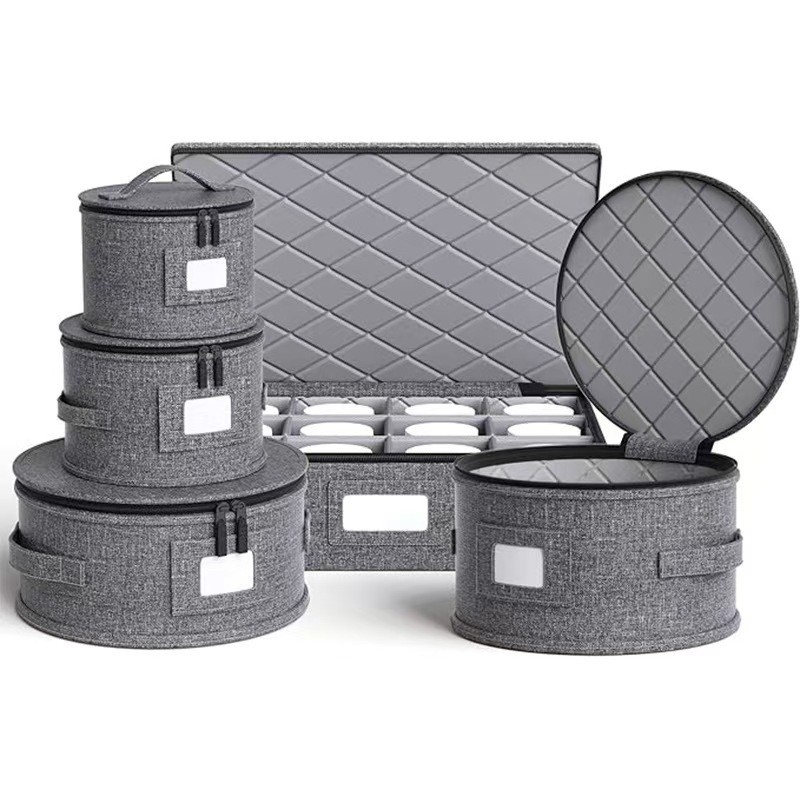 Round Barrel Kitchen Storage Box Set Round Zipper Lid Organizer Box ...