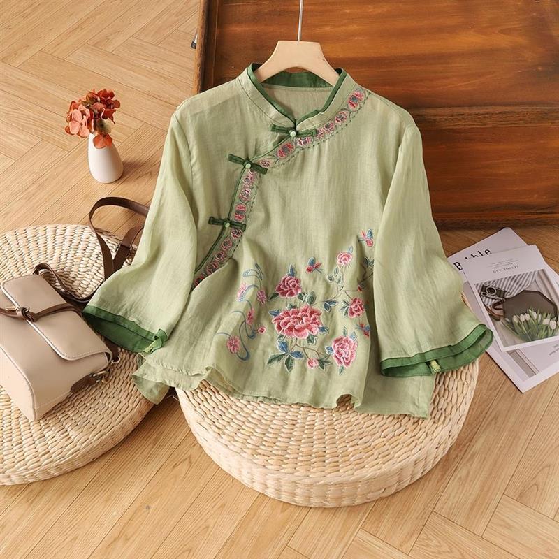 Ethnic Chinese Style Summer Cotton Linen Chinese Style Embroidered ...