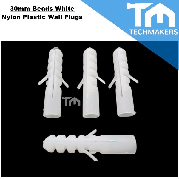 10pcs Of 30mm Beads White Nylon Plastic Wall Plugs Techmakers
