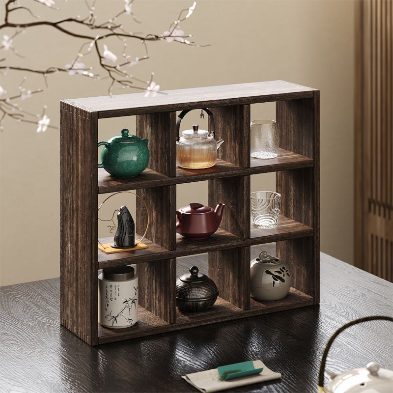 Retro style solid wood rack, multi-treasure grid tea set shelf ...