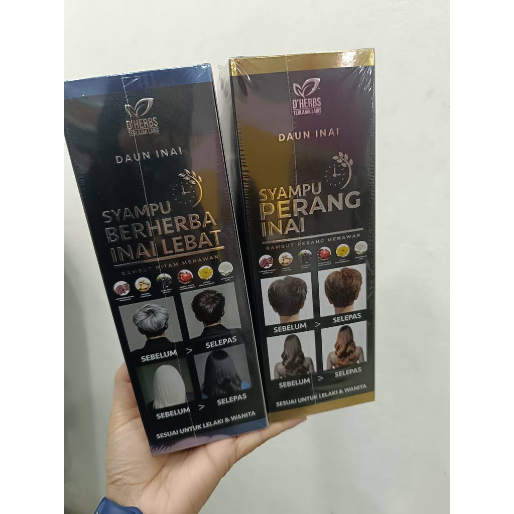 D’Herbs Inai Rambut Shampoo – Cover Grey Hair Fast, Natural Black ...
