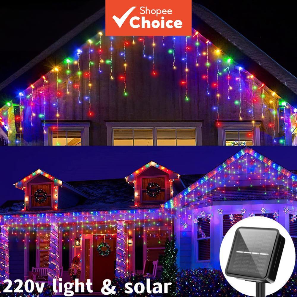 Lampu raya solar Curtain Lights 4m Waterproof Fairy String light for ...