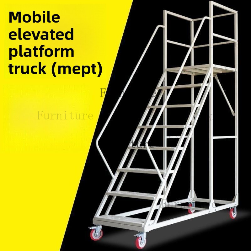 Warehouse Climbing Ladder Mobile Steps With Wheels Thickened Guardrail ...