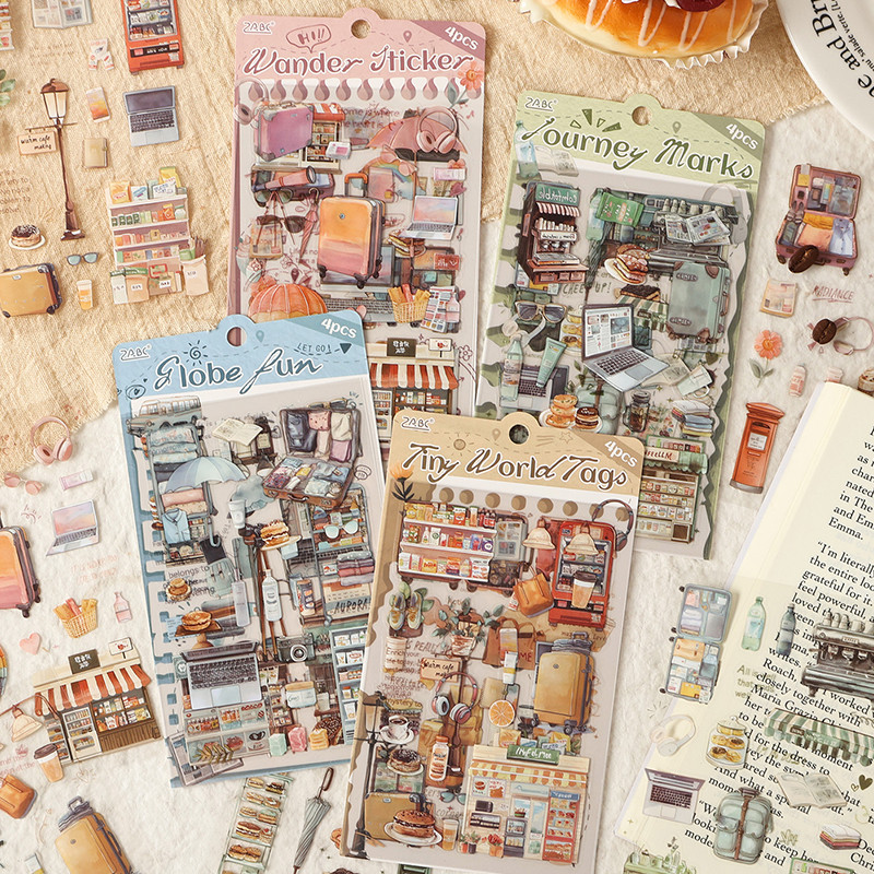4 Sheets Original Journey Theme Stickers Diary Deco DIY Stickers ...