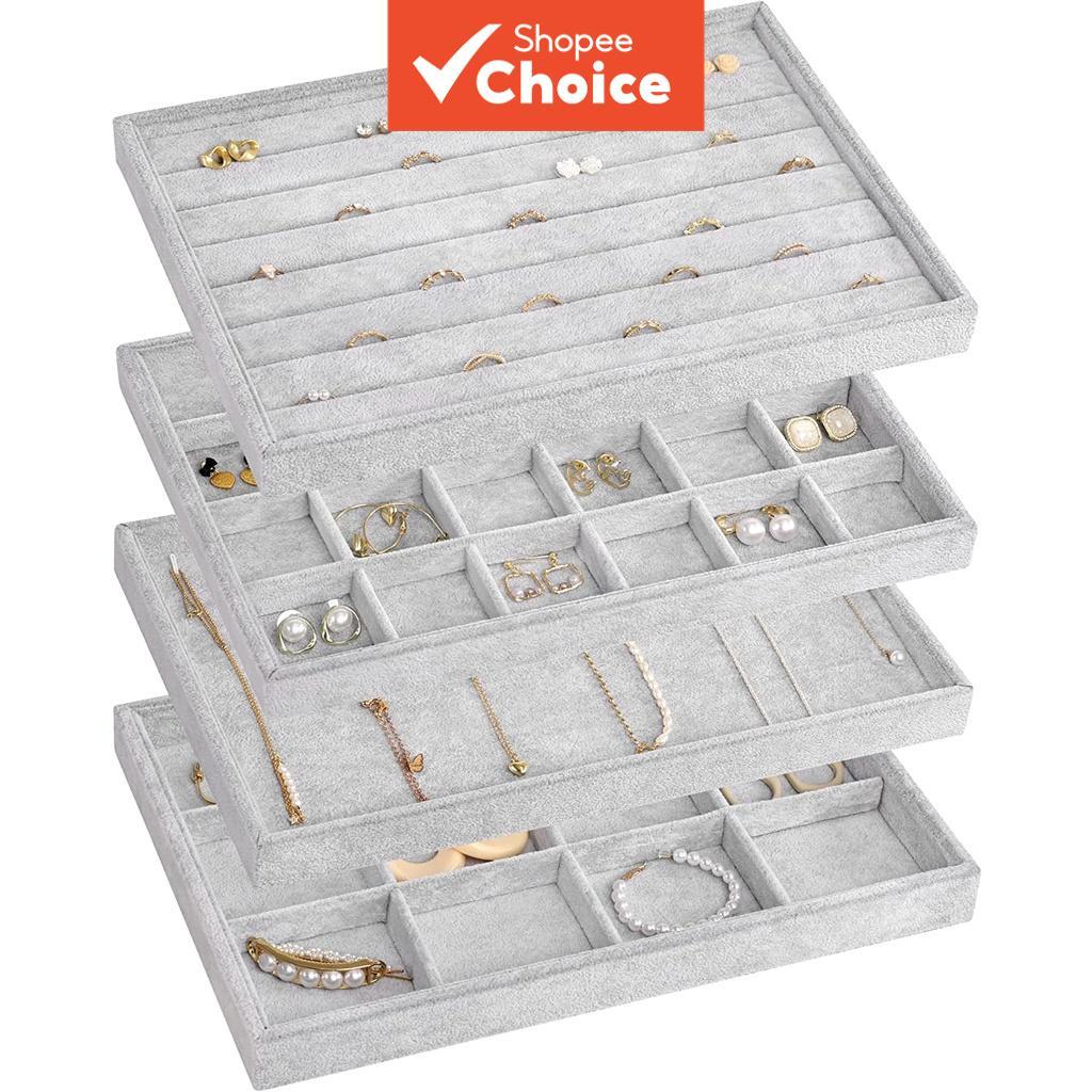 Stackable Jewelry Organizer Trays Velvet For Drawers Large Jewelry ...