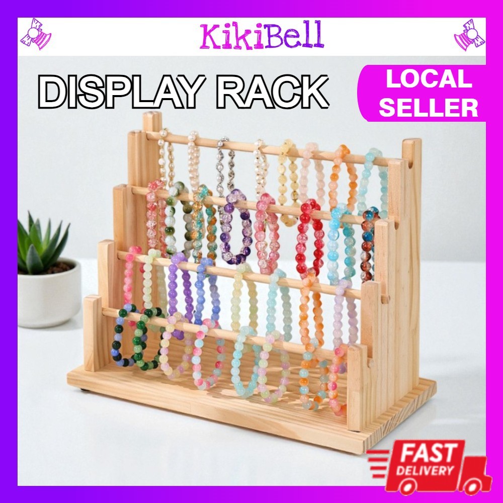 4 Tier Wooden Bracelet Stand Wood Multipurpose Showcase Headband ...