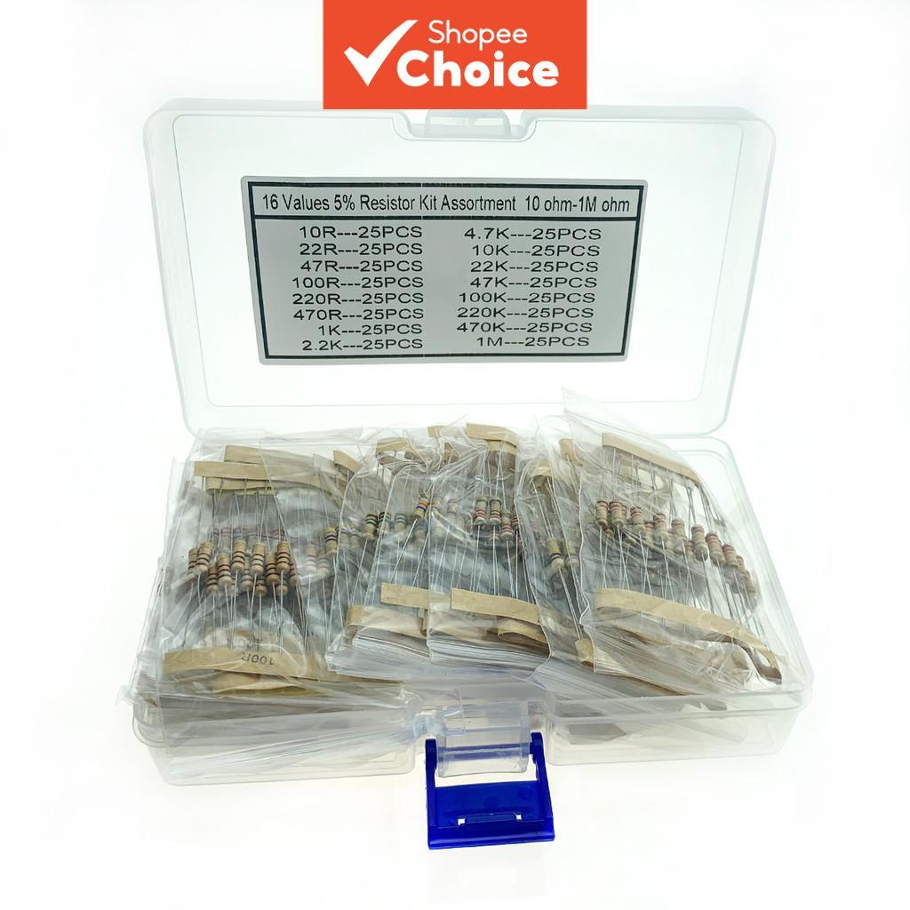 400pcs 16 Values 1/2W Resistor from 10 Ohm to 1M Ohm 5% Carbon Film ...