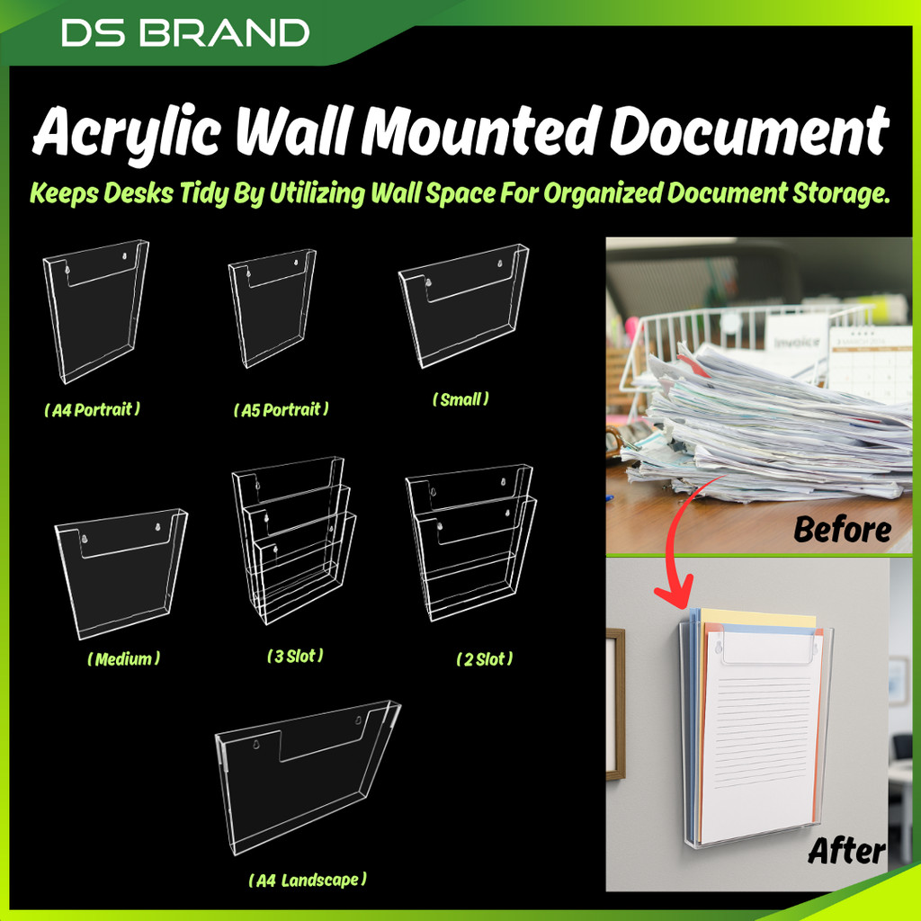 Bekas Simpanan Fail dan Broshure Akrilik / Acrylic A4 / A5 Hanging Wall ...