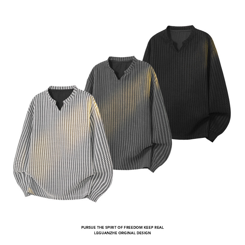 Fishbone Pattern Henry Collar POLO Shirt For Men 2025 New Houndstooth ...