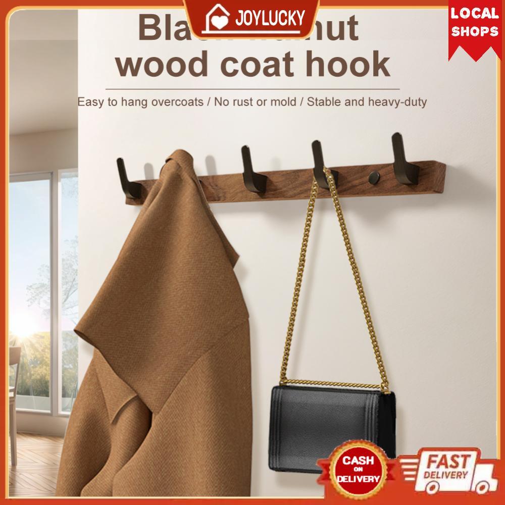 Walnut Wood Hook Wall Mounted Coat Rack Punch-Free Wooden Coat Hooks ...