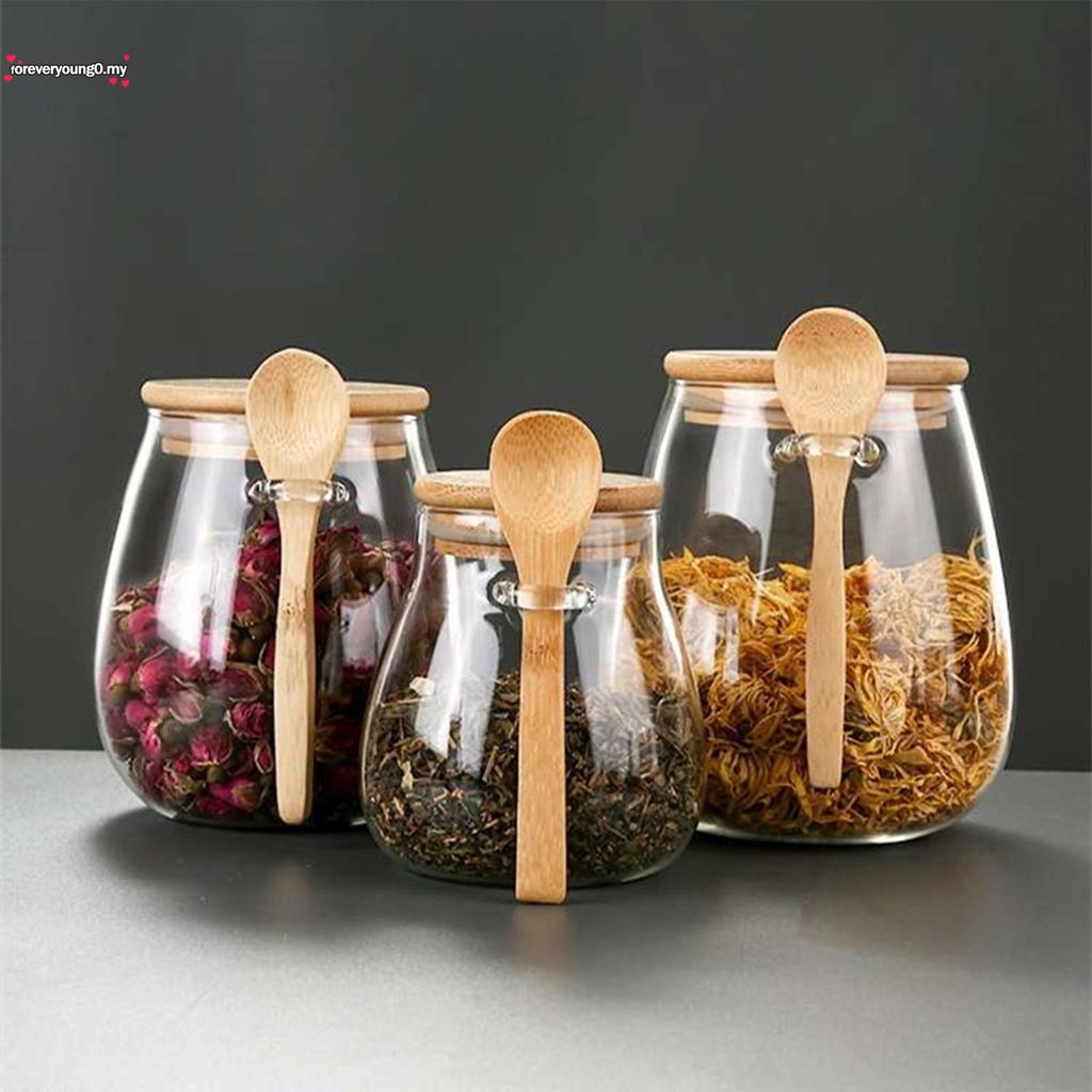 Sugar Container with Spoon Glass Pantry Storage Containers For Coffee ...