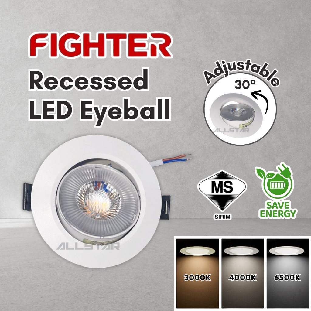 FIGHTER 7W Led Eyeball Recessed Downlight Spotlight Round 3000K 4000K ...