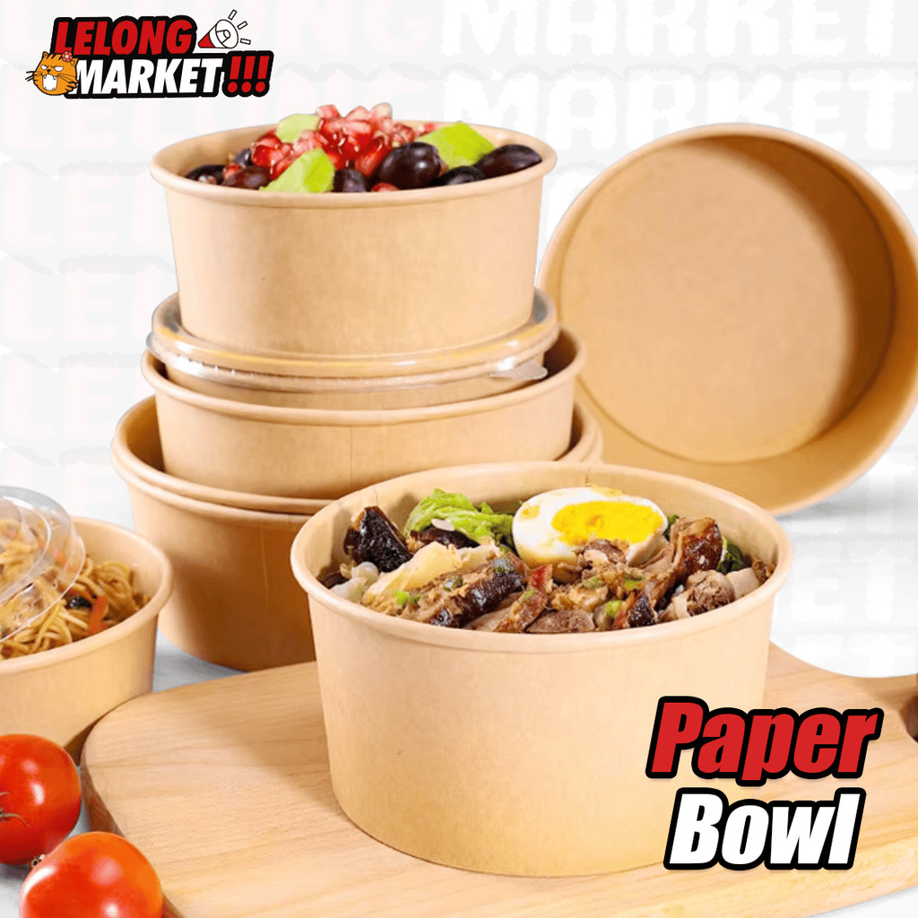 Disposable Kraft Paper Bowl Takeaway Food Packaging Container with lid ...