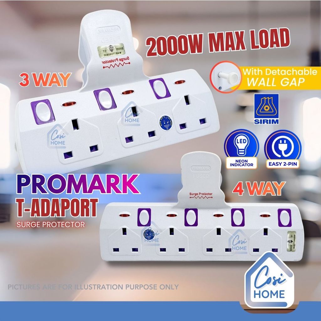 (SIRIM) PROMARK T-ADAPORT Heavy duty extension plug Soket plug with ...