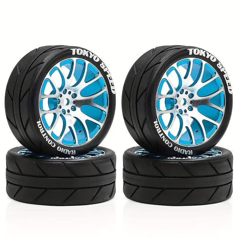 1/10 RC Racing Wheels & Tires Set - 12mm Hex Metal Rims for Tamiya TT01 ...
