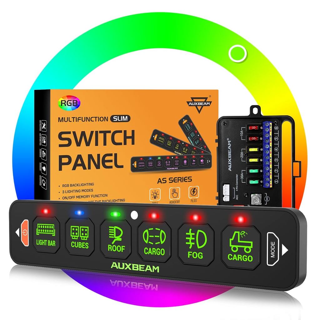 Auxbeam 6 Gang Slim Switch Panel RGB AS-R60 Toggle Momentary Pulsed ...